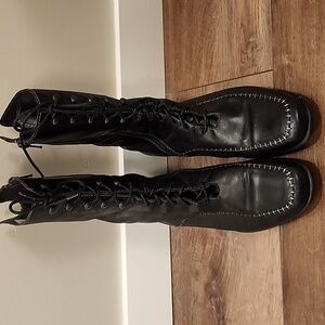 WOLKY Lace Up Boot Leather Ankle Calf Black Side Zip Women's size 8